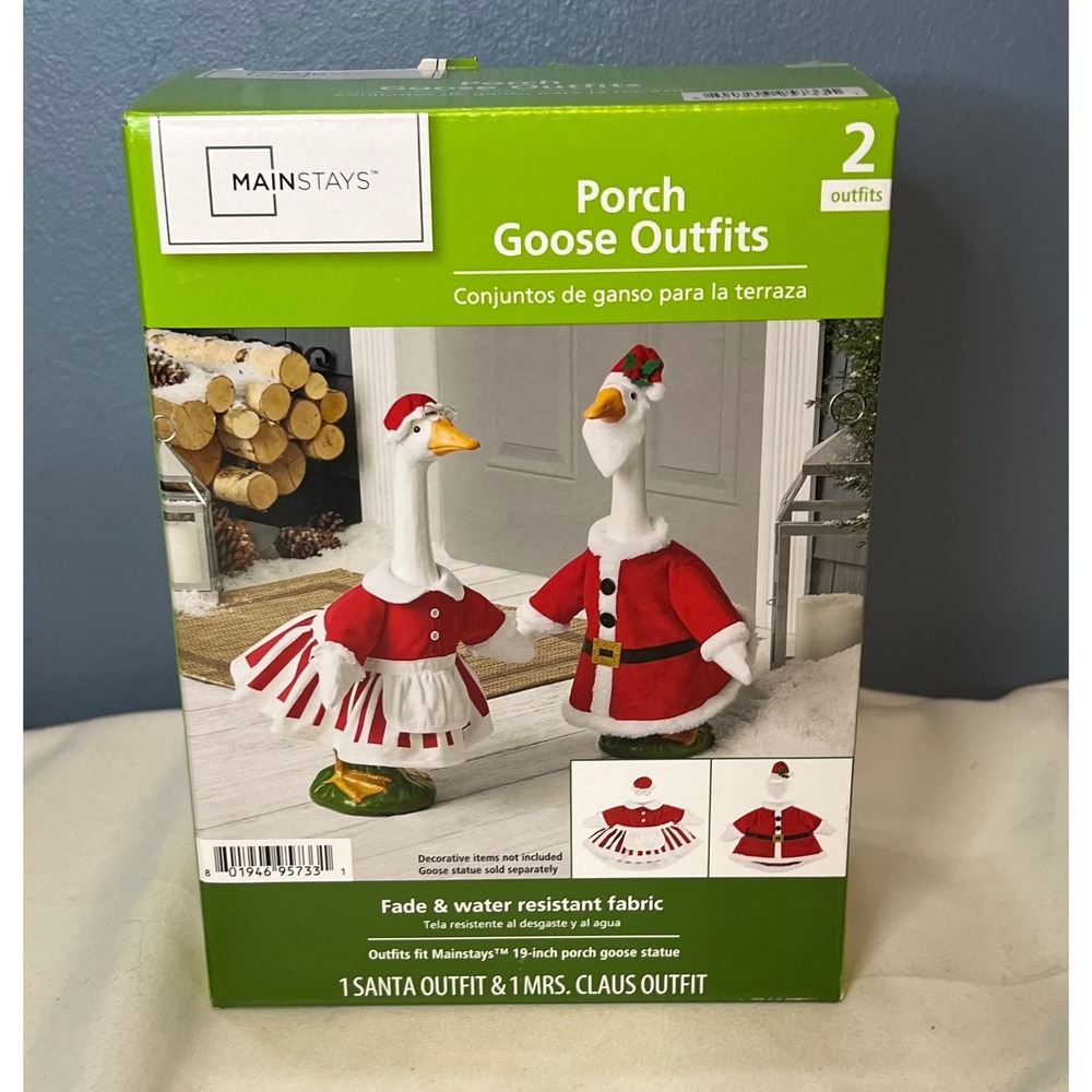 Mainstays Porch Goose Outfits Santa & Mrs Claus 2-Piece Set Christmas Decor